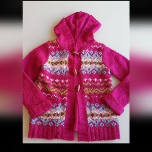Sugar Girls Pink Hooded Fair Isle Acrylic Toggle Sweater S (4)